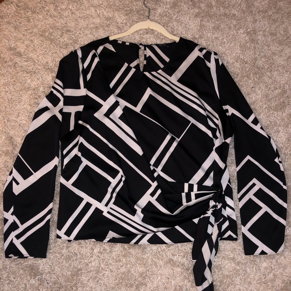 INC Geometric Blouse with Front Tie